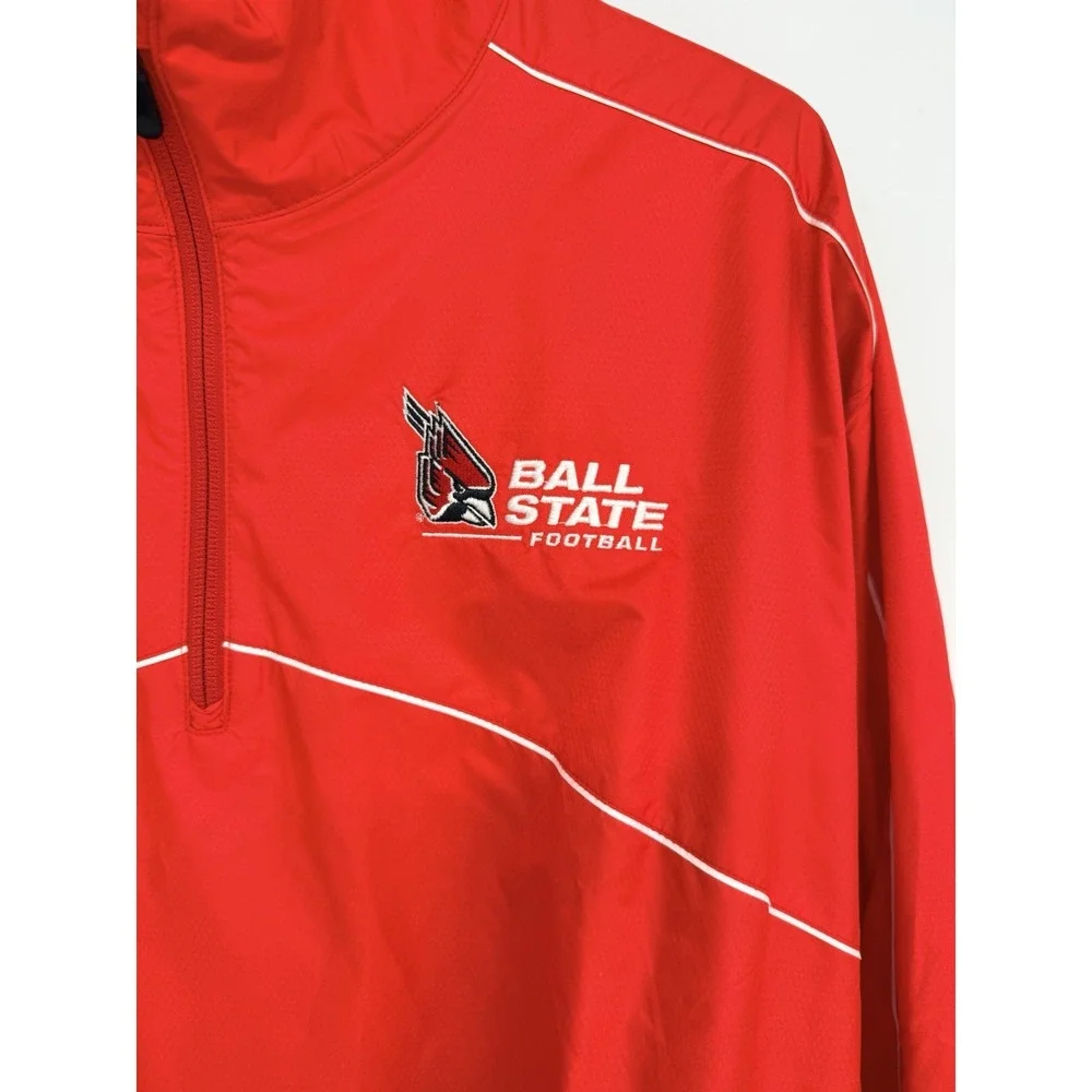 Nike Mens LARGE Ball State Football Red Windbreaker Quarter Zip Coach Jacket NEW